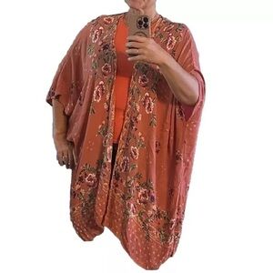 Angie Women’s Floral Kimono Cardigan Boho Hippie Western Sz S Oversized Festival